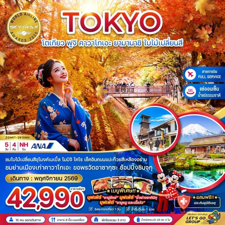 ทัวร์โตเกียว ฟูจิ คาวาโกเอะ ยามานาชิ ใบไม้เปลี่ยนสี (อุโมงค์ใบเมเปิ้ล โมมิจิไคไร)