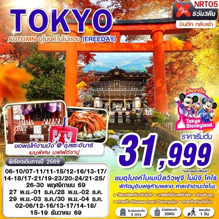 ทัวร์ญี่ปุ่น TOKYO AUTUMN อุโมงค์ใบไม้แดง (FREEDAY) XJ600-601 NOV-DEC 5D3N